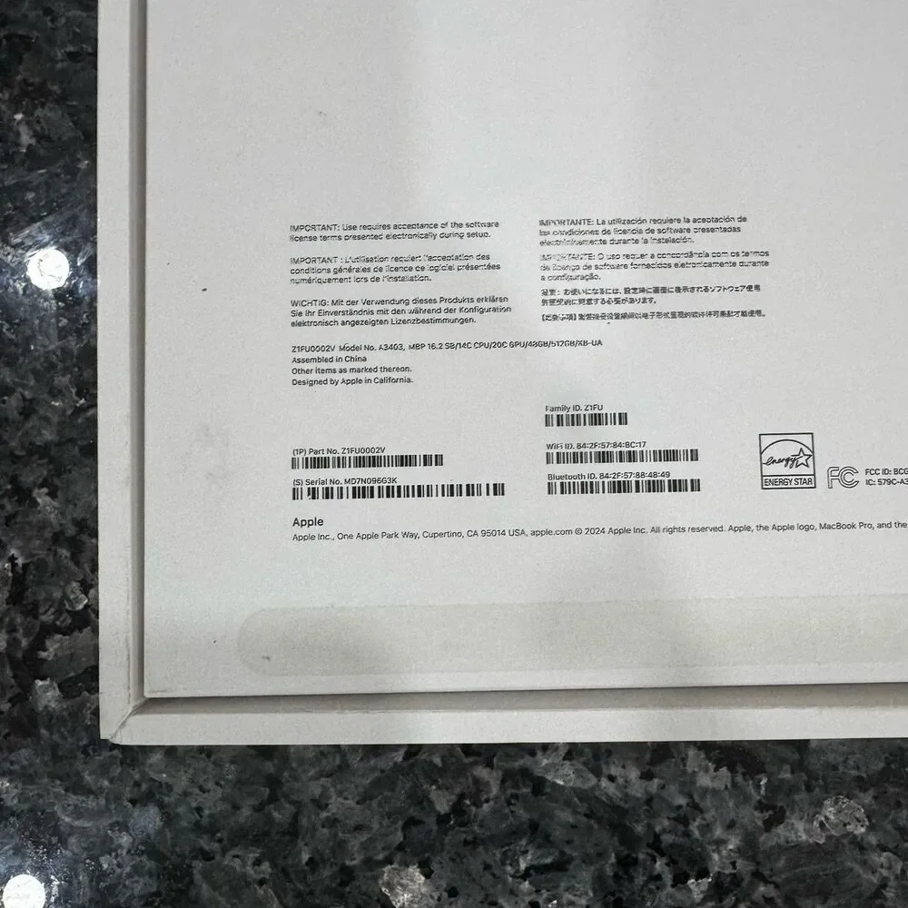 2025 Apple A3186 MacBook Pro 16-inch SPB 1TB M4 MAX CHIP 48GB EMPTY BOX ONLY